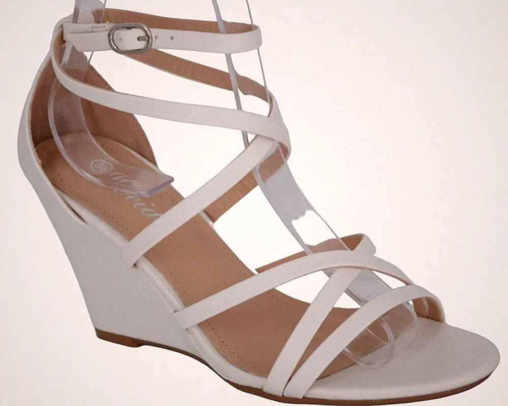Damen Sandalen mit Keilabsatz Sommer Lederschuhe für Damen weiß