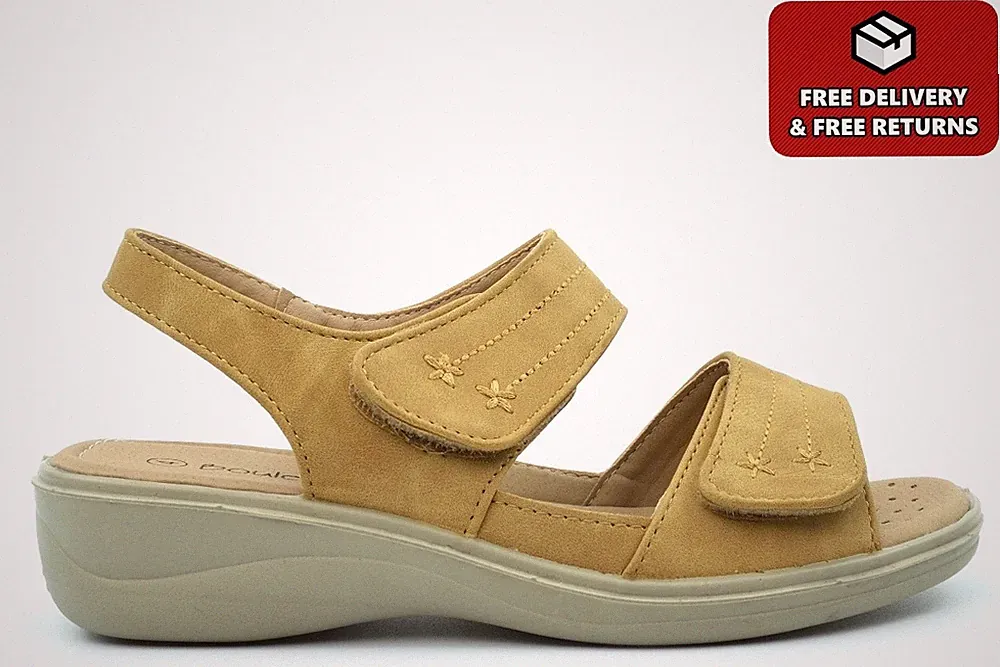 Damen-Sandalen mit Klettverschluss Damen Keilabsatz Sandalen Damenkeilabsatz beige