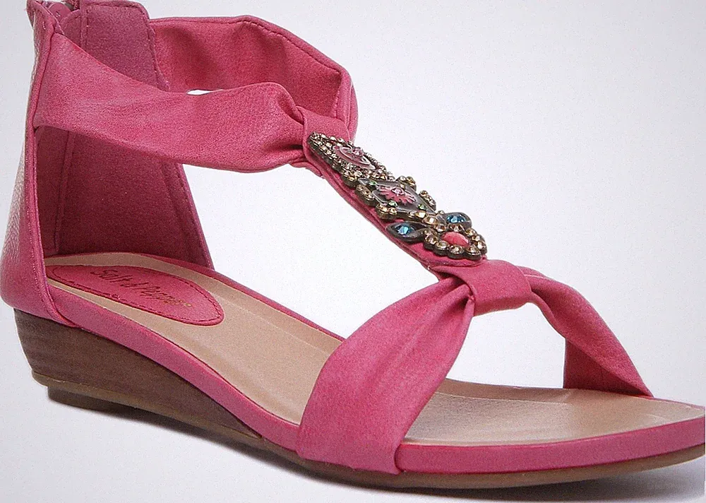 Damen Sandalen Mit Knöchelriemen Mini Keilabsatz Verziert Schwarz UK 2-8