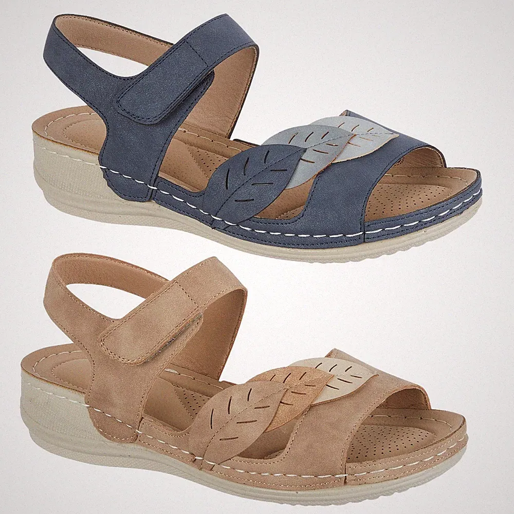 Damen-Sandalen mittelhoher Keilabsatz Sommer bequeme Wander-Pantoletten Schuhe Größe