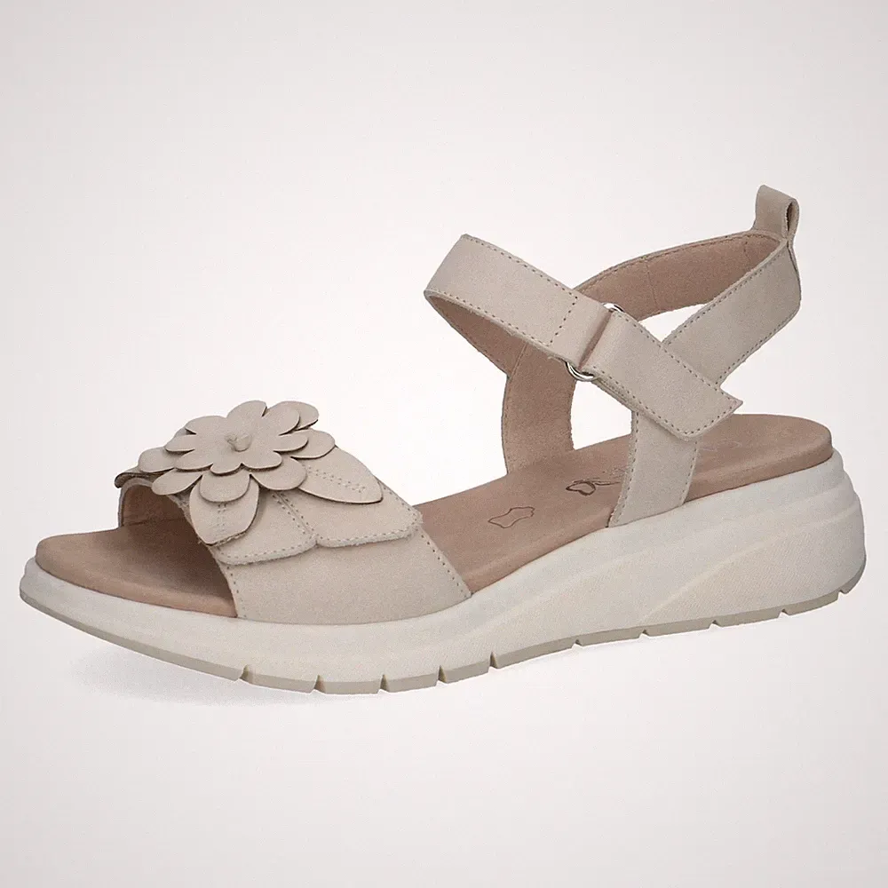Damen Sandalen Nabukleder beige mit Riemchen niedriger Keilabsatz CAPRICE