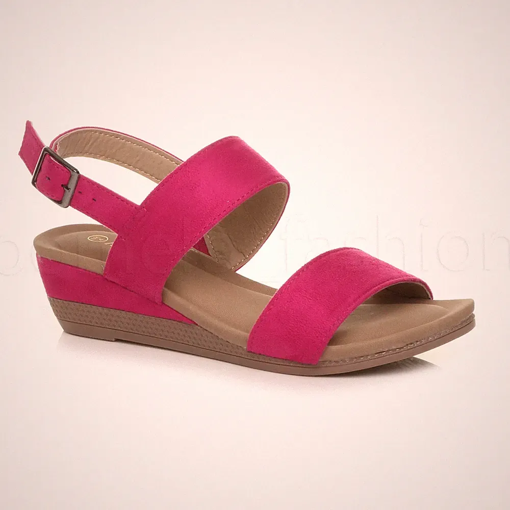 DAMEN-SANDALEN NIEDRIGER KEILABSATZ SCHNALLE BEQUEM GEPOLSTERT GRÖSSE 5 38