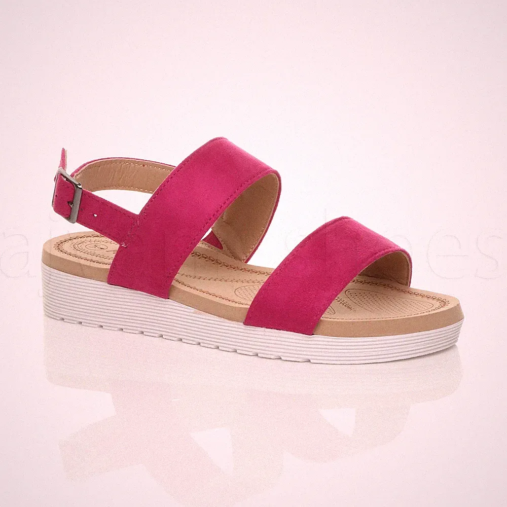 DAMEN-SANDALEN NIEDRIGER KEILABSATZ SLINGBACK SCHNALLE RIEMCHEN FLACHE FORM GRÖSSE