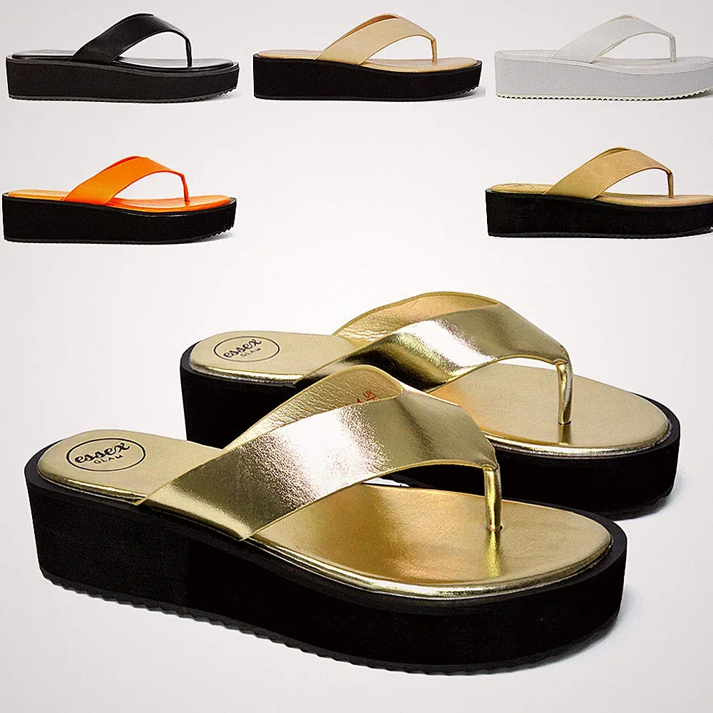 Damen-Sandalen niedriger Keilabsatz Zehensteg Flip-Flops Plateau flache Form Schuhe