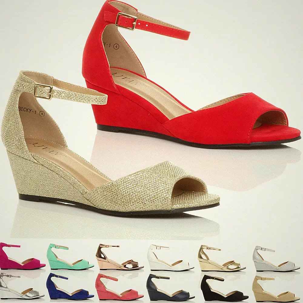 DAMEN-SANDALEN NIEDRIGER MITTELHOHER KEILABSATZ KNÖCHELRIEMEN ELEGANT FREIZEIT ABEND GRÖSSE