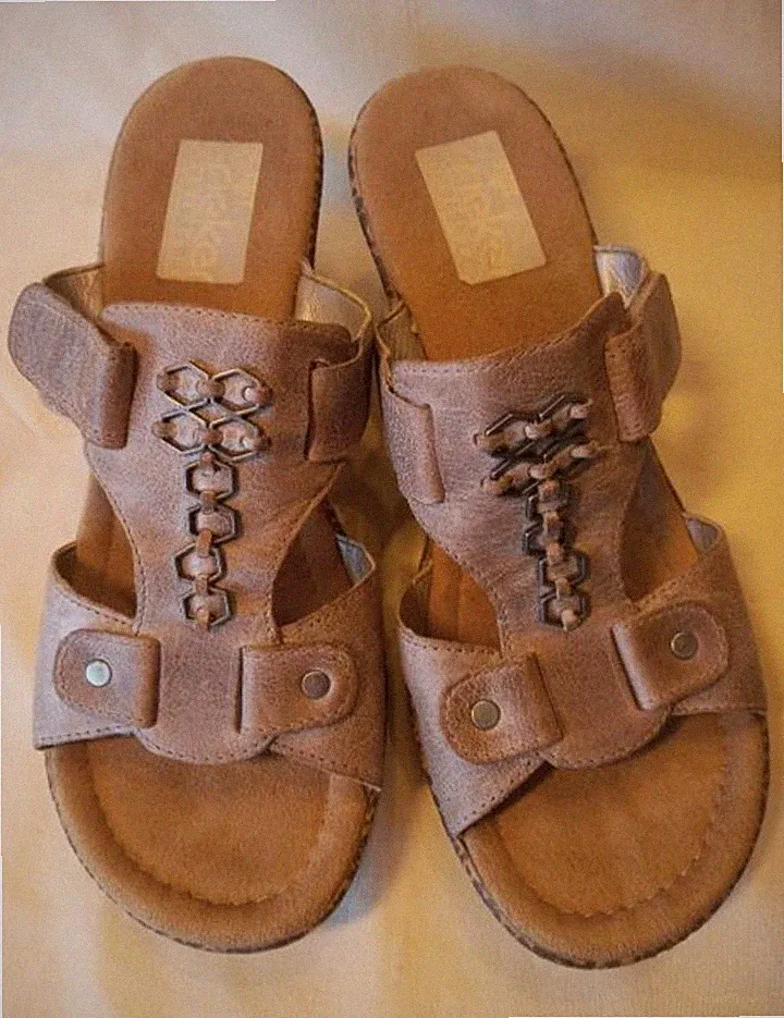 Damen Sandalen Pantoletten Sommer Beige Leder Keilabsatz Rieker Gr. 39