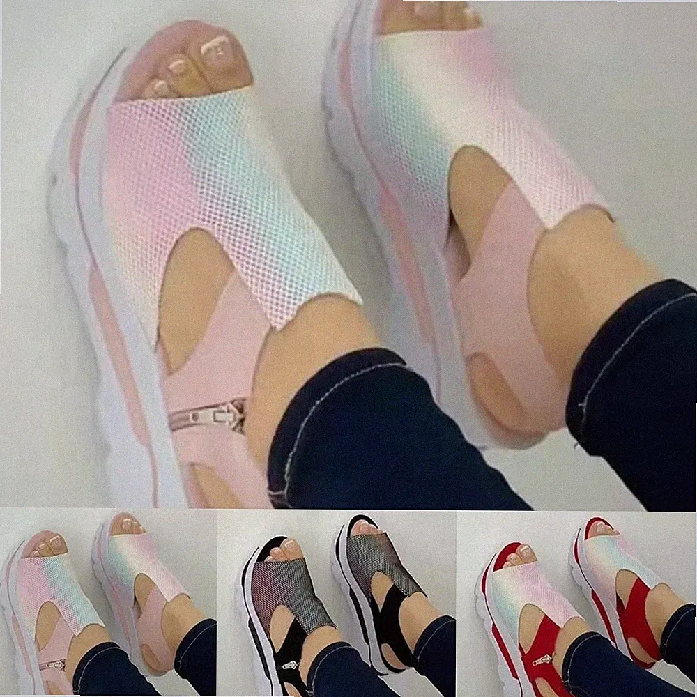 Damen Sandalen Peeptoe Slip On Pumps Plateau Keilabsatz Slingback Sommer Schuhe