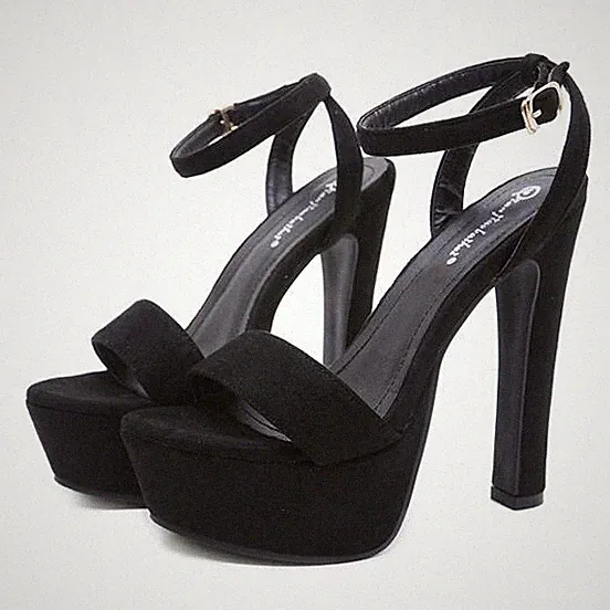 Damen Sandalen Plateau Absatz Plateau 14 cm schwarz Kunstleder elegant 37