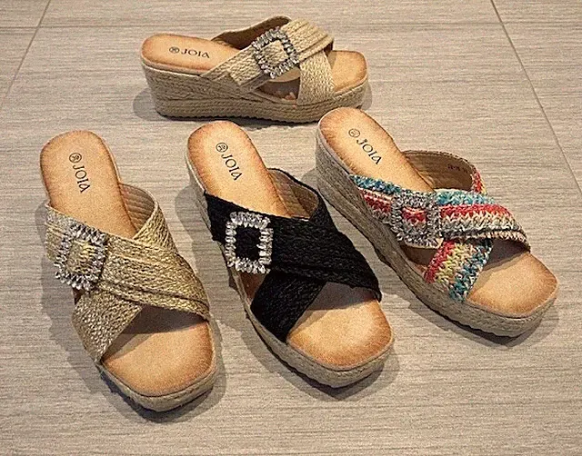 Damen-Sandalen Plateau Keilabsatz gewebte Riemen Diamantschnalle Seil-Design