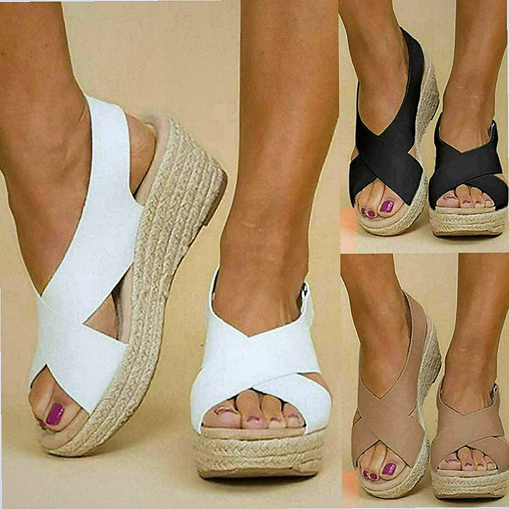 Damen Sandalen Plateau Schuhe Keilabsatz Freizeit Gemütlich Peeptoe Sandaletten#