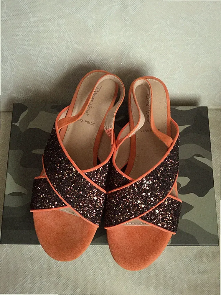 Damen Sandalen REBECCA WHITE orange schwarz Gr. IT 39 UK6 US 9 Sandali con Keilabsatz