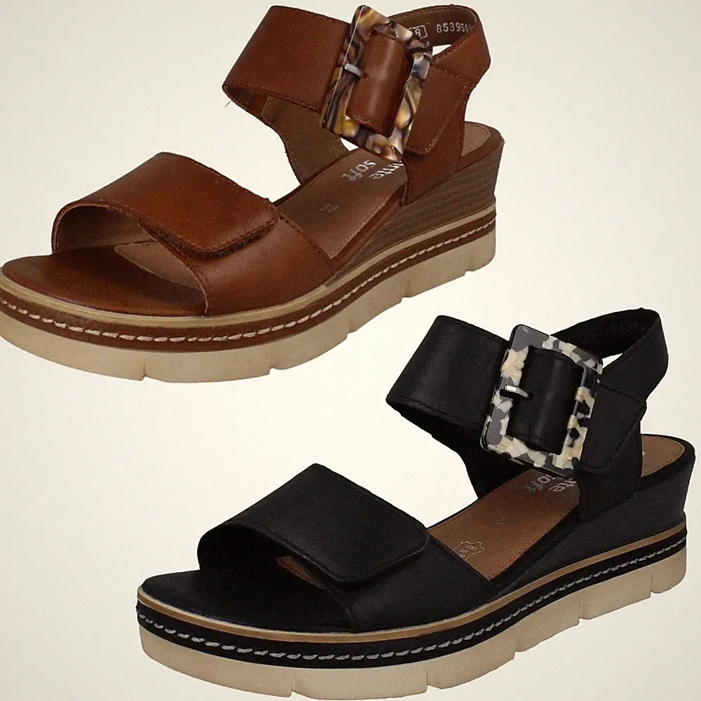Damen-Sandalen Remonte weiches Leder Keilabsatz Kunstschnalle D2L53