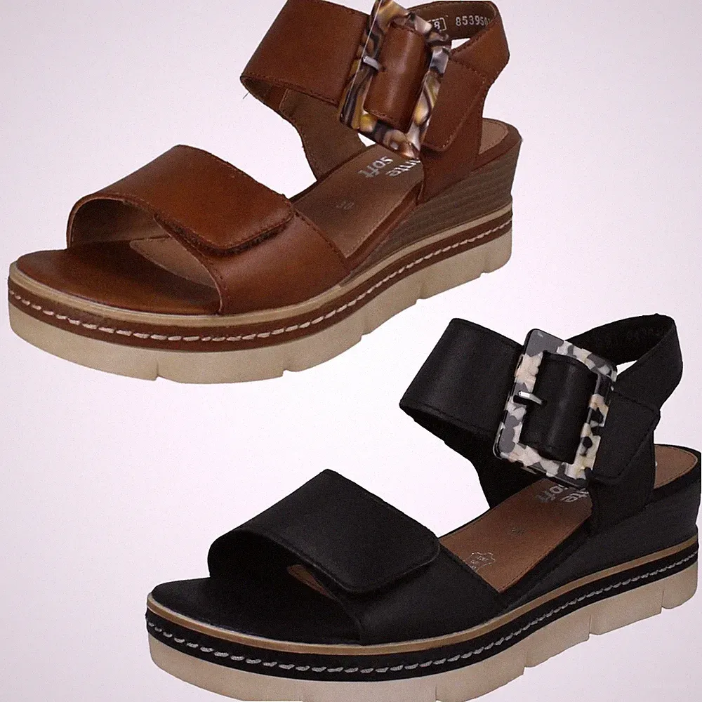 Damen-Sandalen Remonte weiches Leder Keilabsatz Kunstschnalle Sommer D2L53