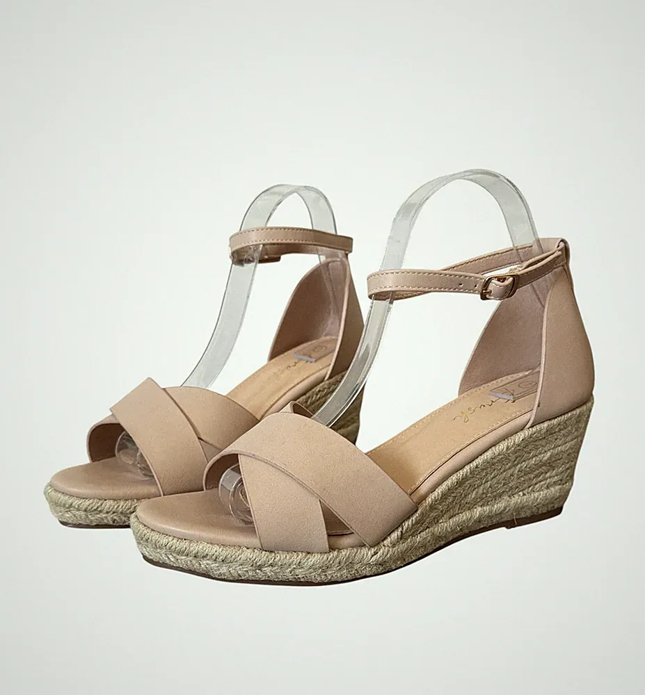 Damen-Sandalen Rouge Keilabsatz Espadrille Plateau Knöchelriemen Sommerschuhe UK 8