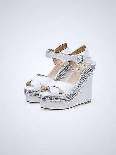 Damen Sandalen Sabot Clog mit Kordel-Canvas Schnürung Keilabsatz 12 Weiß Silber