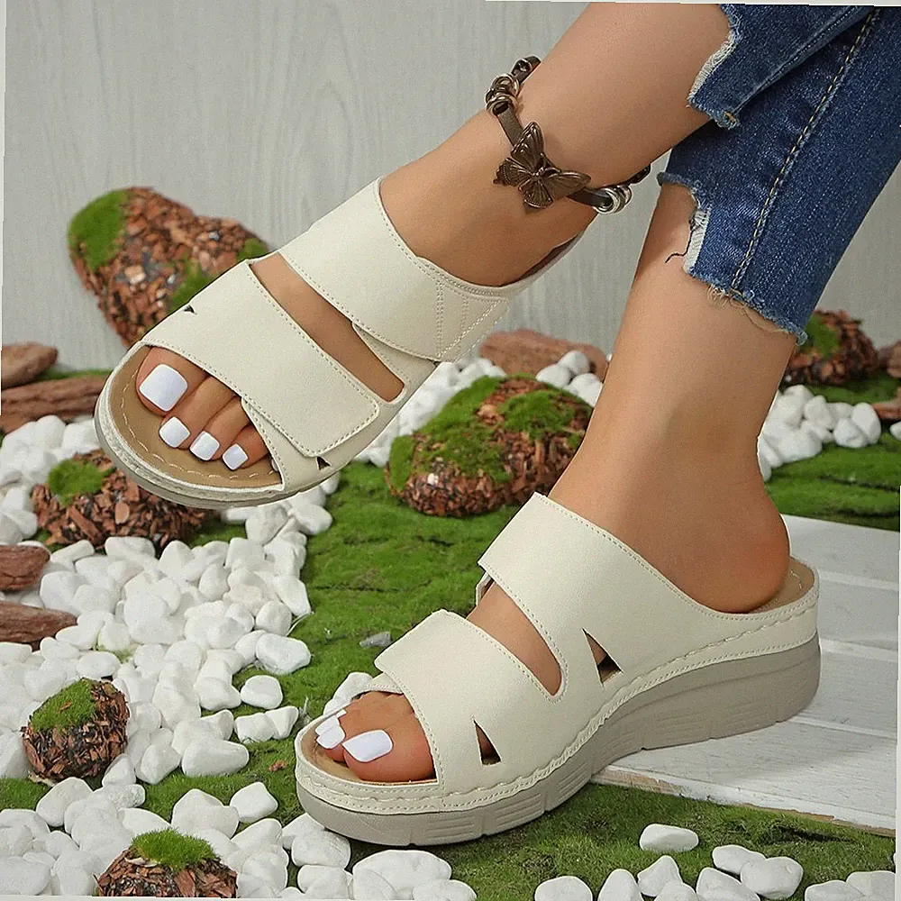 Damen Sandalen Sandaletten Keilabsatz Pantoletten Sommerschuhe Schlappen Slippe