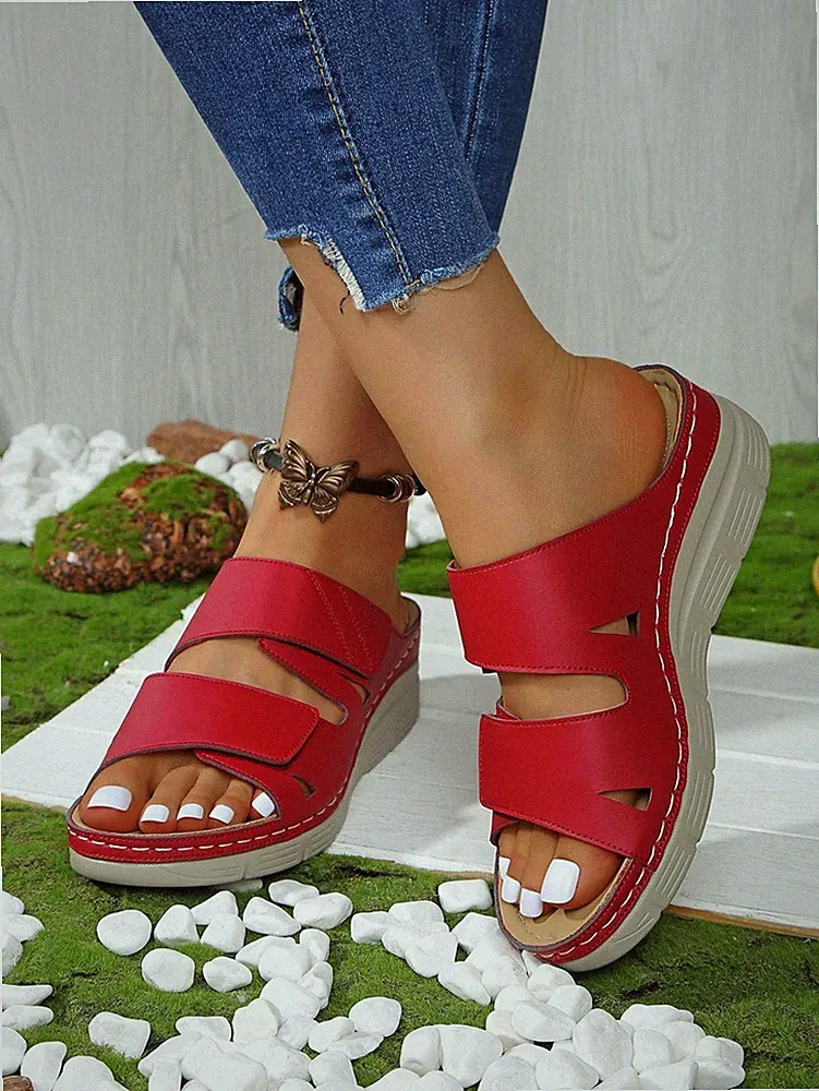 Damen Sandalen Sandaletten Keilabsatz Pantoletten Sommerschuhe Schlappen Slippe