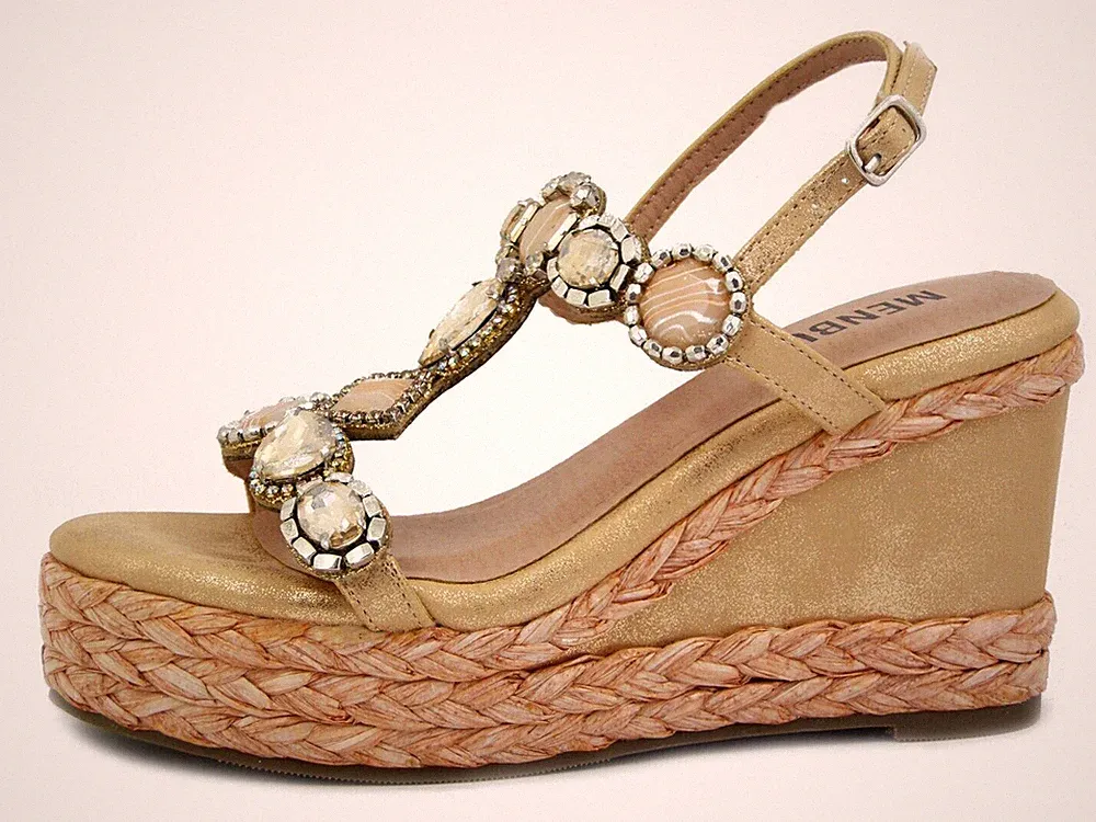 Damen Sandalen Schmuck 39 Orange Angeln mit 10 cm hohem Keilabsatz und Plateau MENBUR