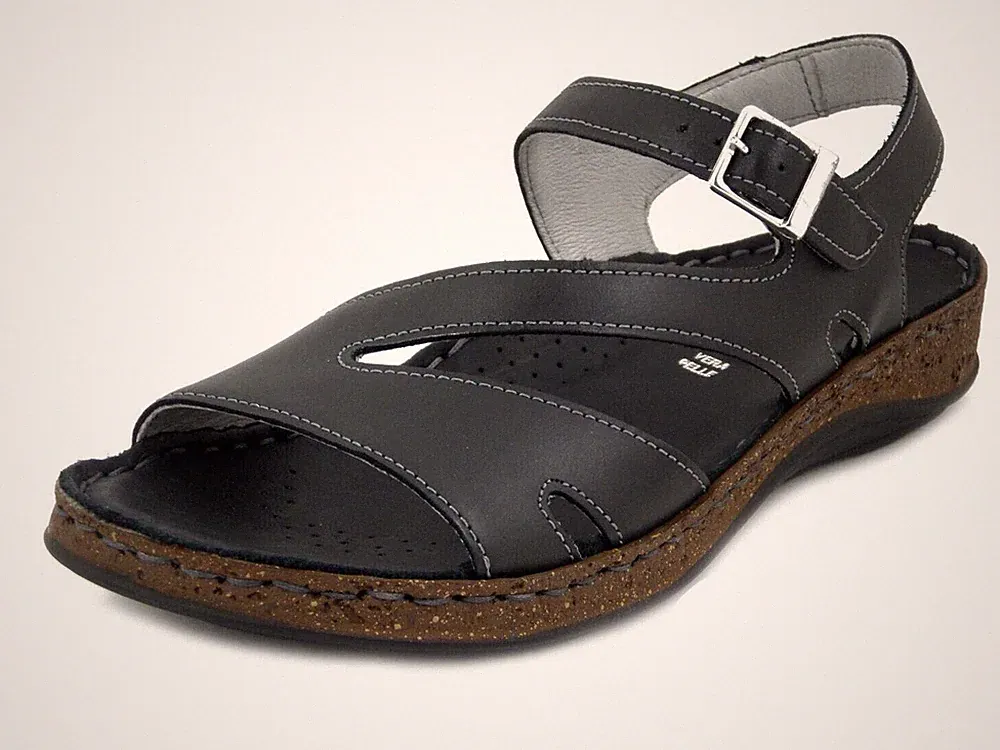 Damen Sandalen schwarz 37 bequem Leder schwarz niedriger Keilabsatz Walk in The City
