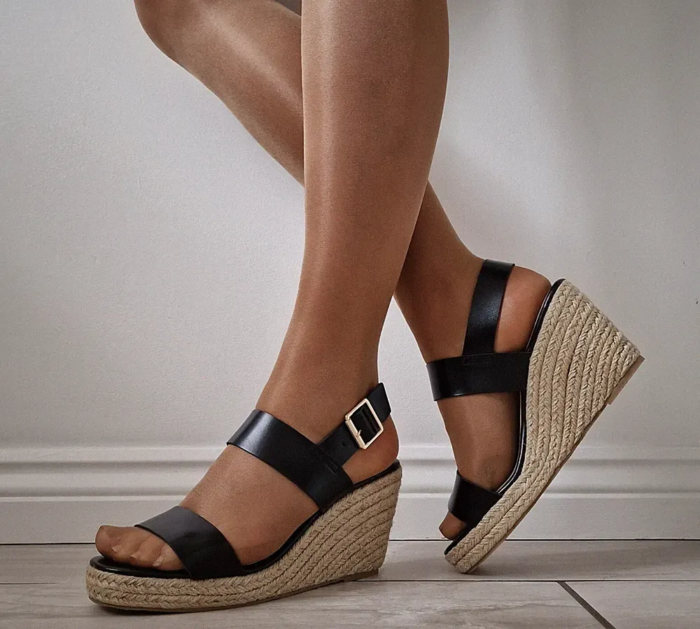 Damen-Sandalen schwarz Plateau Keilabsatz hoher Absatz Espadrilles Riemchen Schuhe Größen