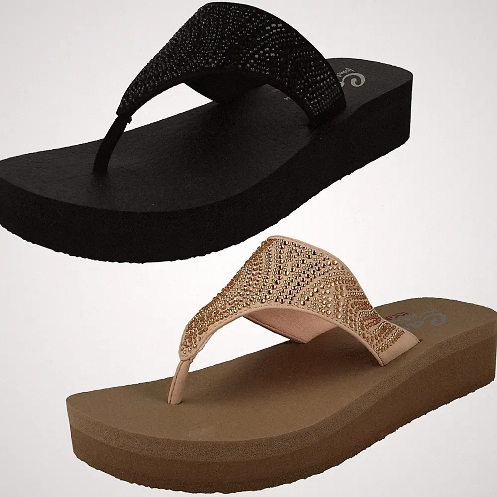 Damen-Sandalen Skechers Stone Candy 31614 Zehensteg Plateau Keilabsatz