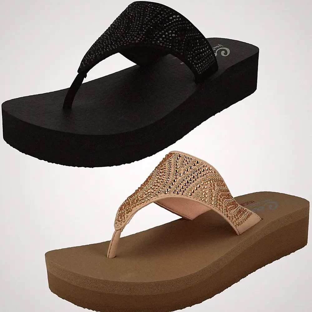 Damen-Sandalen Skechers Zehensteg Plateau Keilabsatz *Stone Candy 31614*