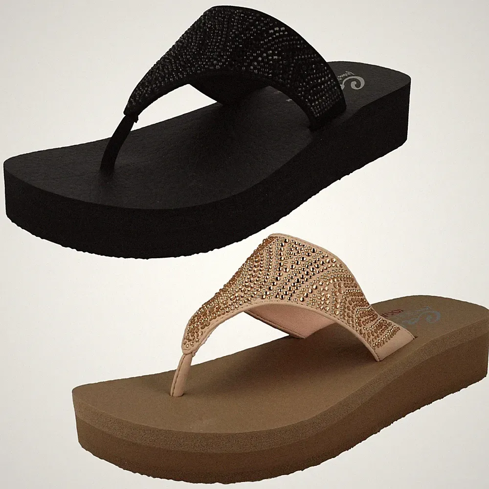 Damen-Sandalen Skechers Zehensteg Plateau Keilabsatz *Stone Candy 31614*