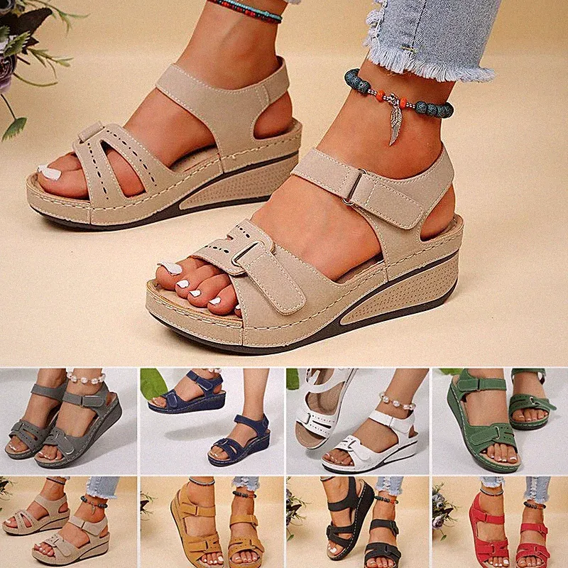 Damen-Sandalen Sommer-Keilabsatzschuhe Atmungsaktive Weiche Strand-Sandalen Mode