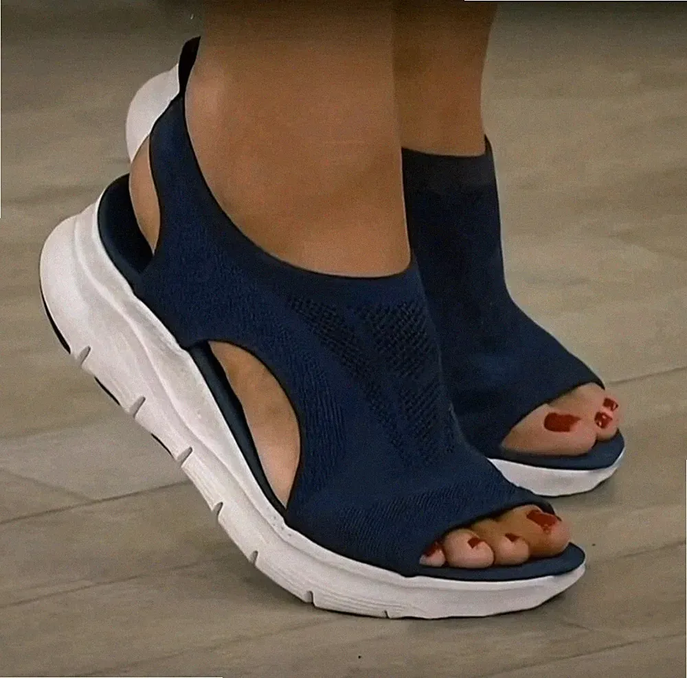 Damen Sandalen Sommer Mesh Keilabsatz Offen Leicht Schuhe Plattform Casual