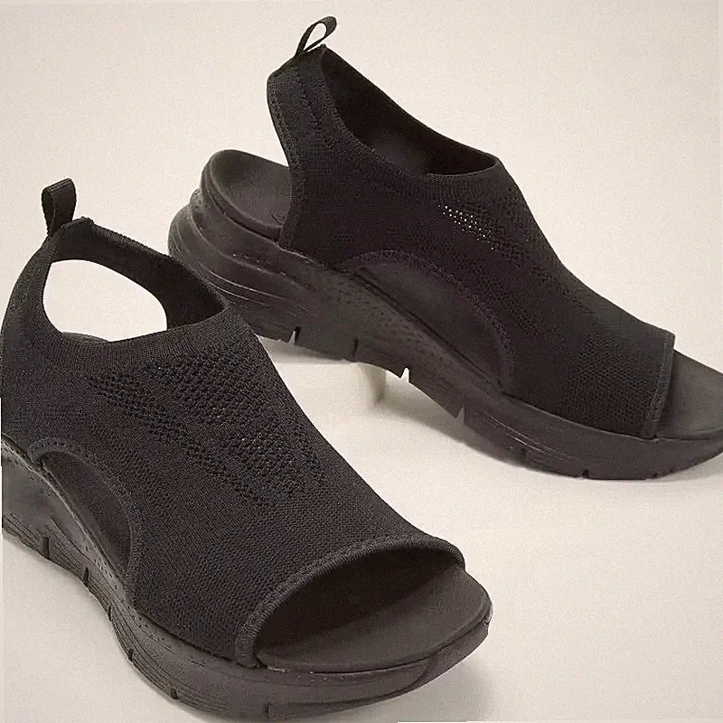Damen Sandalen Sommer Mesh Keilabsatz Offen Leicht Schuhe Plattform Casual