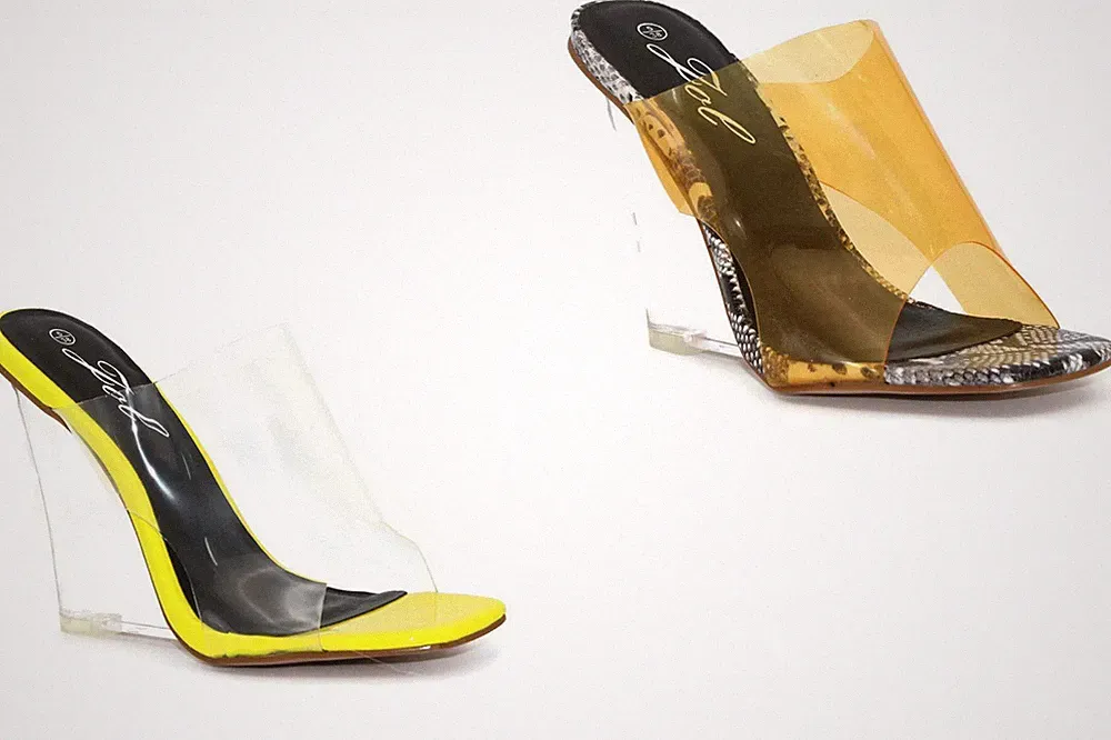 Damen-Sandalen transparent Plexiglas Keilabsatz High Heels Pantoletten Damen Sommerschuh Sandalen