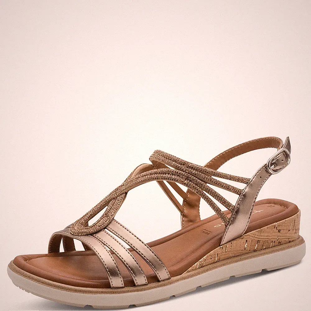 Damen Sandalen Vegan Bronze mit Strass Niedriger Keilabsatz 4 cm Tamaris