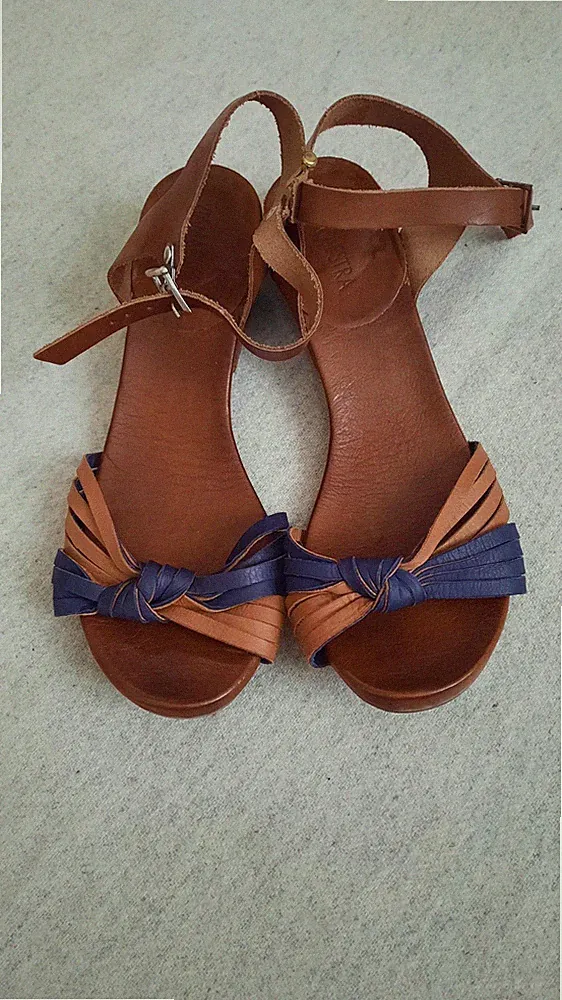 Damen Sandalen VIA MAESTRO Leder - Braun/Blau - Gr. 39 - Wie Neu