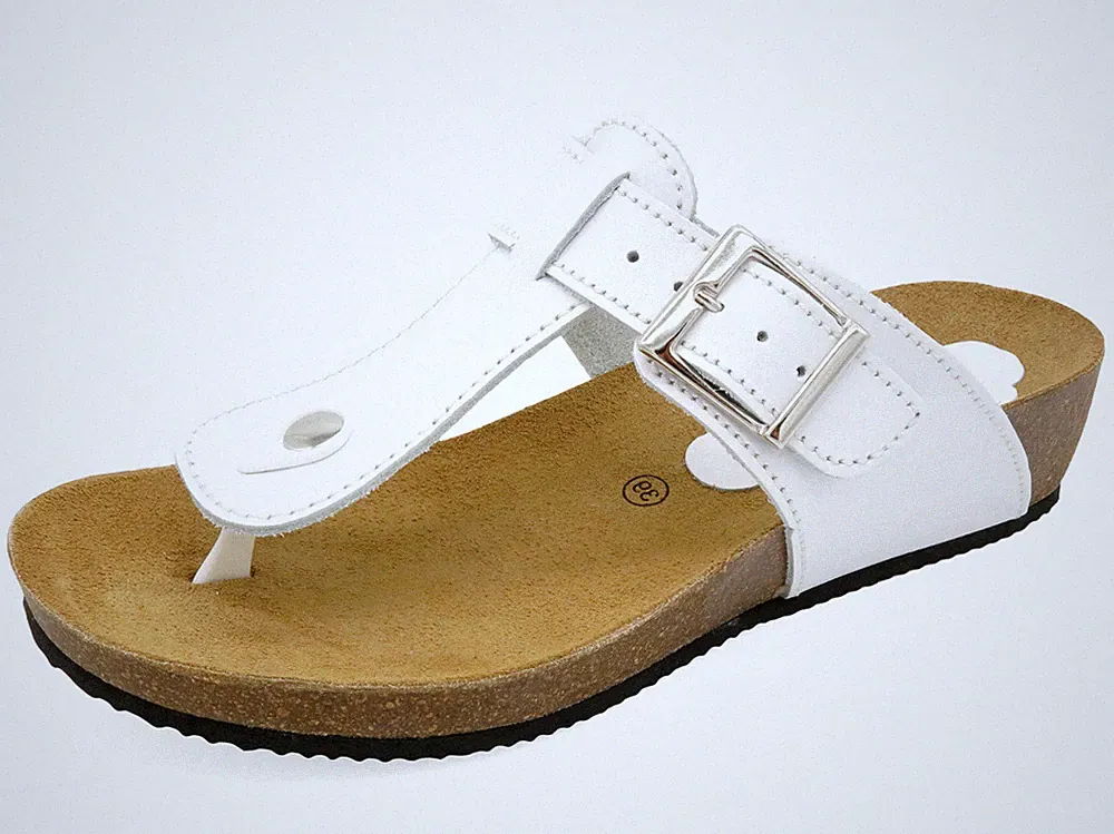 Damen Sandalen weiß Leder Keilsandalen Pantoletten Keilabsatz Echtleder Fußbett