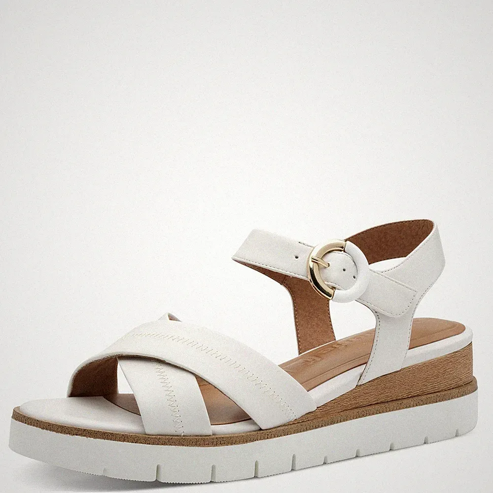 Damen Sandalen weiß Leder niedriger Keilabsatz 4 cm Tamaris