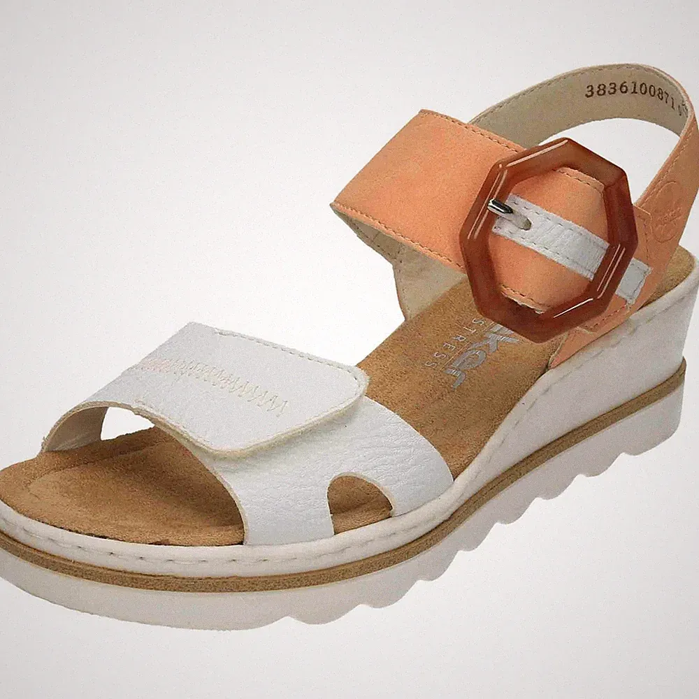 Damen Sandalen weiß Rieker Keilabsatz offene Zehenpartie 67476-38 Klettverschluss Schuhe