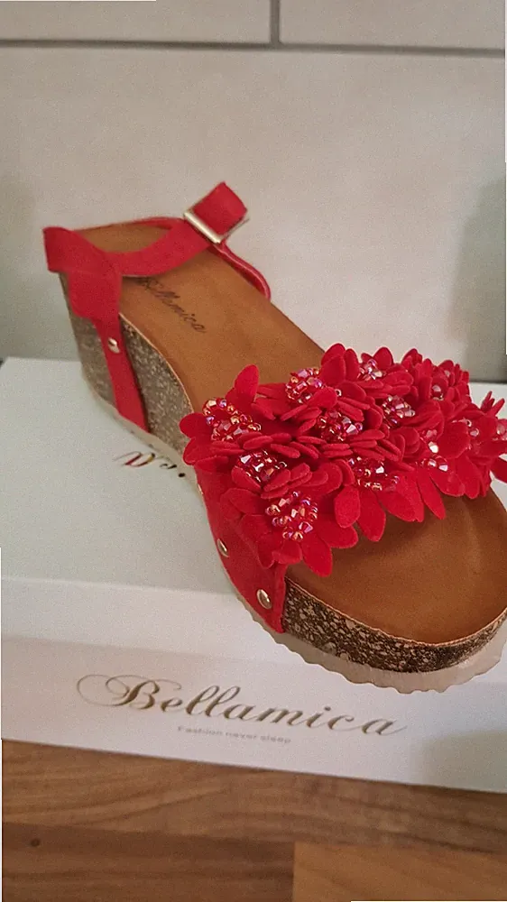 Damen Sandalette Keilabsatz Größe 39 Rot Schuhe Sommer