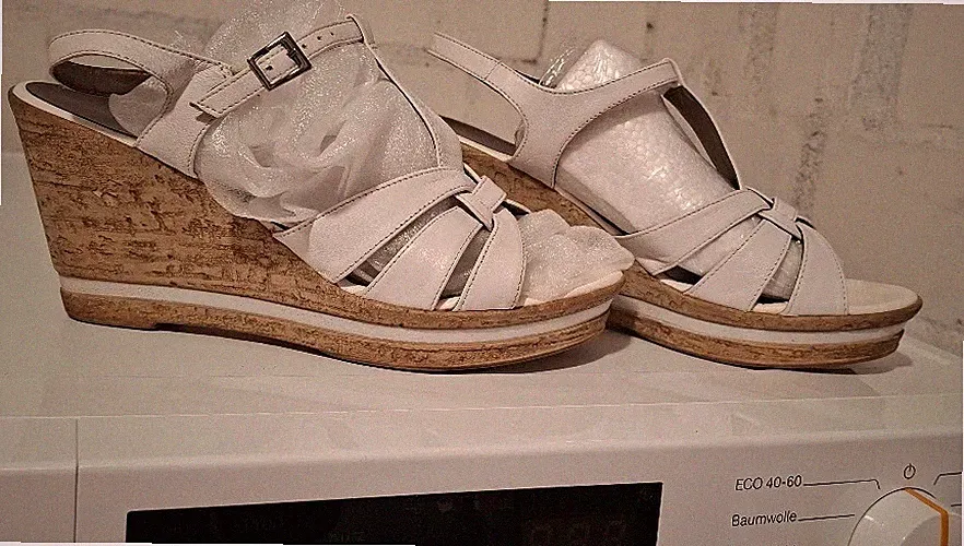 Damen Sandalette mit Korkabsatz weiß Größe 39