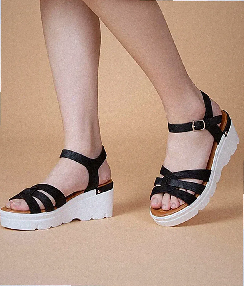 Damen Sandalette Plateau-Sandalen Sommerschuhe Plateausandalette W109-black