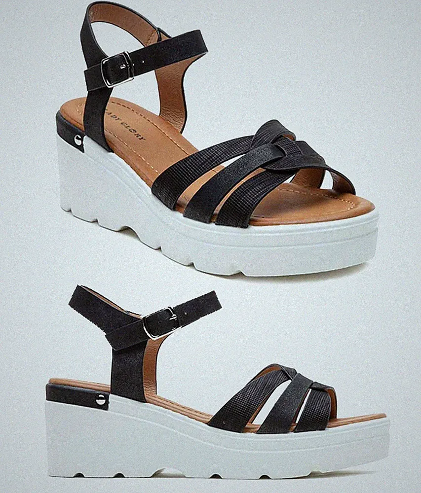 Damen Sandalette Plateau-Sandalen Sommerschuhe Plateausandalette W109-black