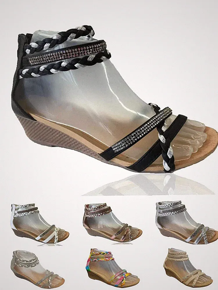 DAMEN SANDALETTEN NIEDRIGER KEILABSATZ GLADIATOR SOMMERSCHUHE GRÖSSE 3-8 UK
