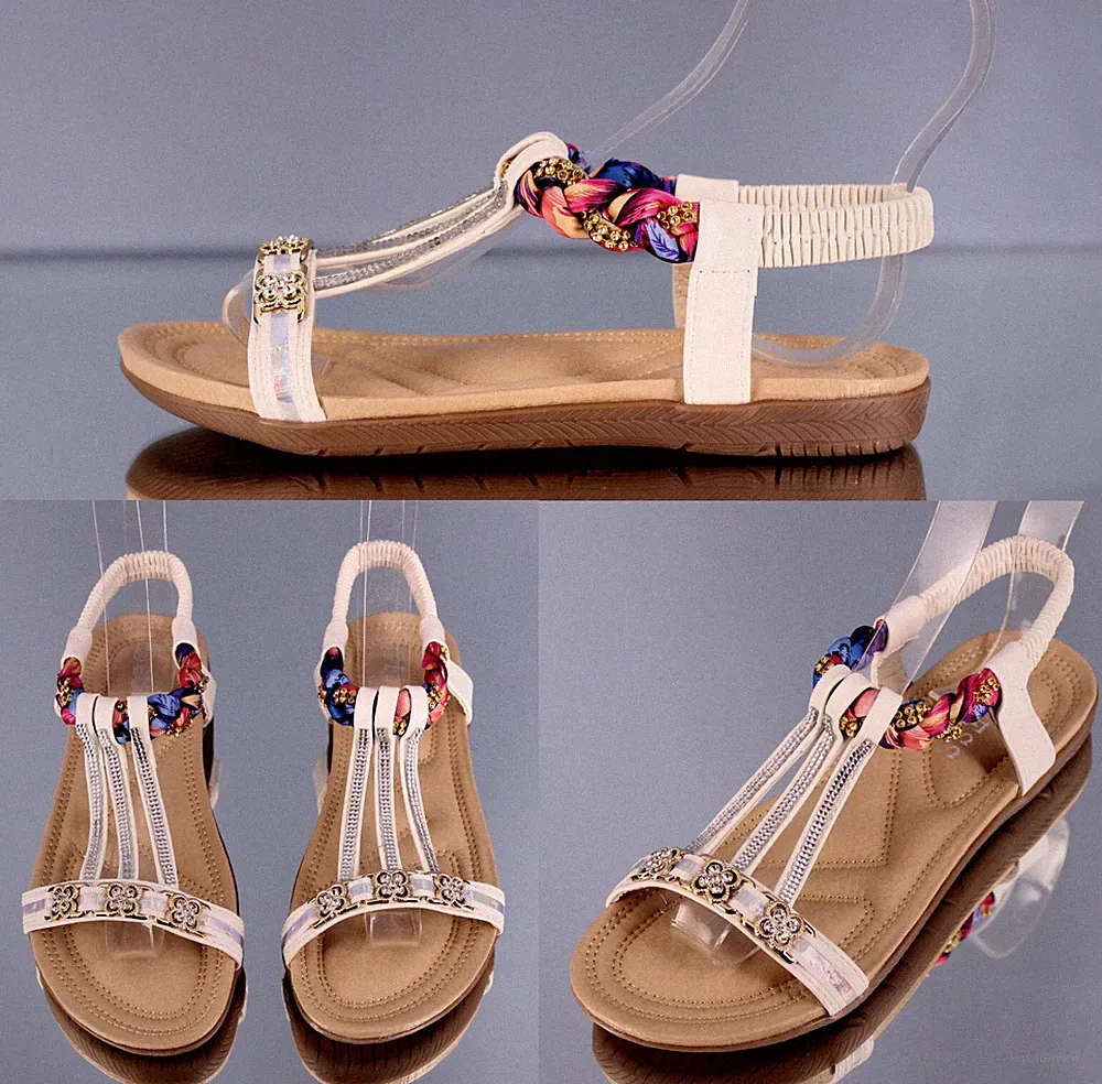 Damen Sandaletten Sandalen Blumenmuster Sommerschuhe weiches Fußbett Straßblumen