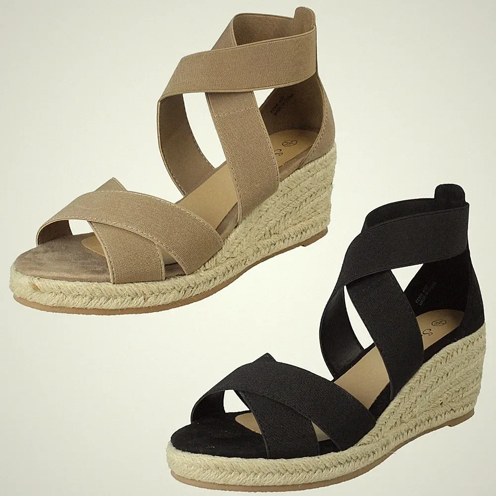 Damen Savannah Elastischer Riemen Weite Passform Keilabsatz Sandalen - F2R308