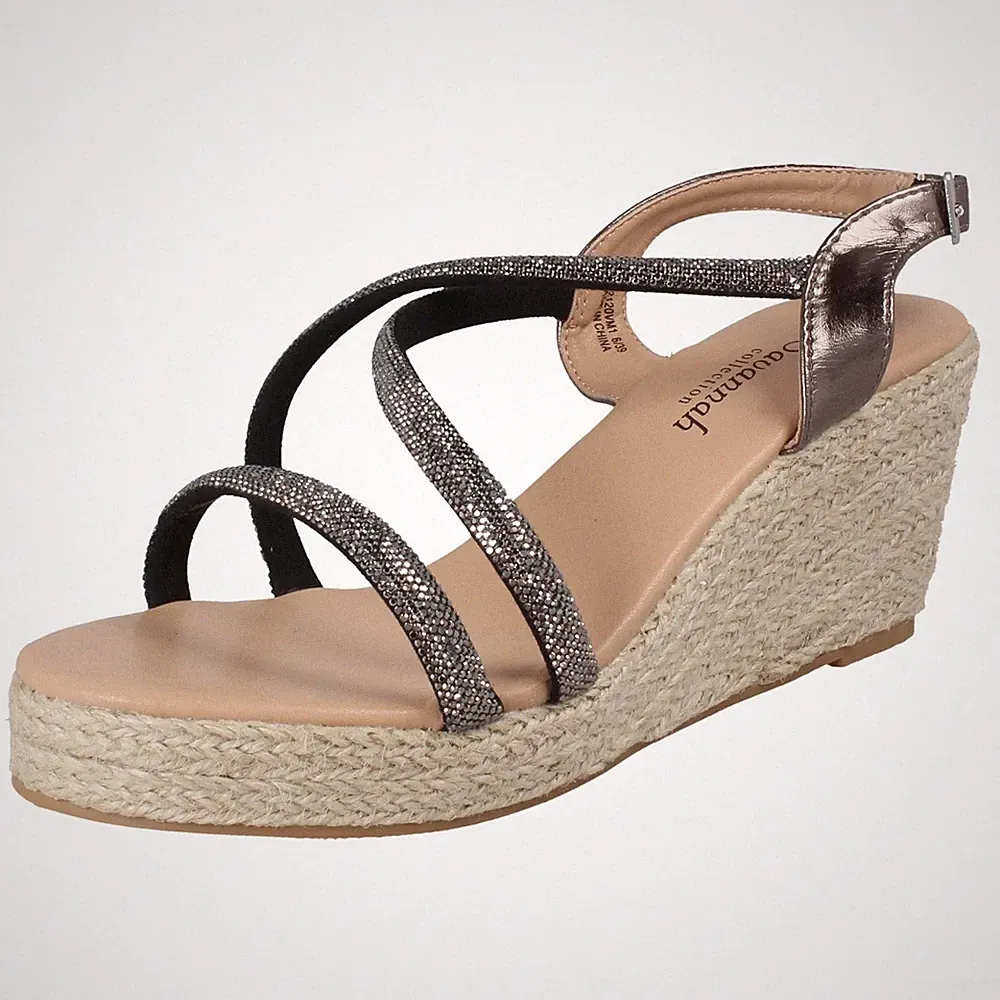 Damen Savannah Keilabsatz glitzernde Sommer Abend Plateau Sandalen F1R2120