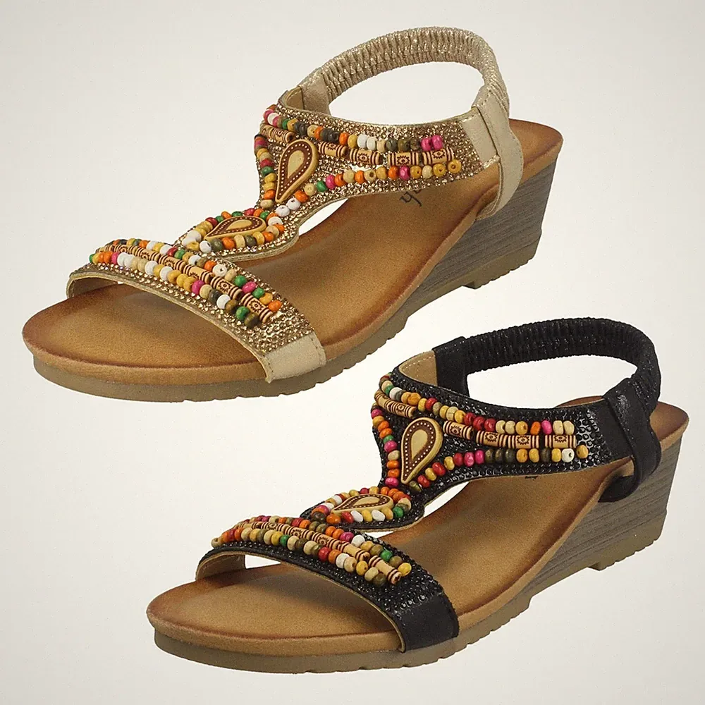 Damen Savannah Keilabsatz Slipper Sommer Urlaub Strand Pool Sandalen F1R2125