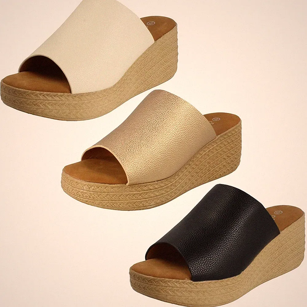 Damen Savannah Plateau Pantoletten Slipper Sommer Urlaub Sandalen "F0R0478"