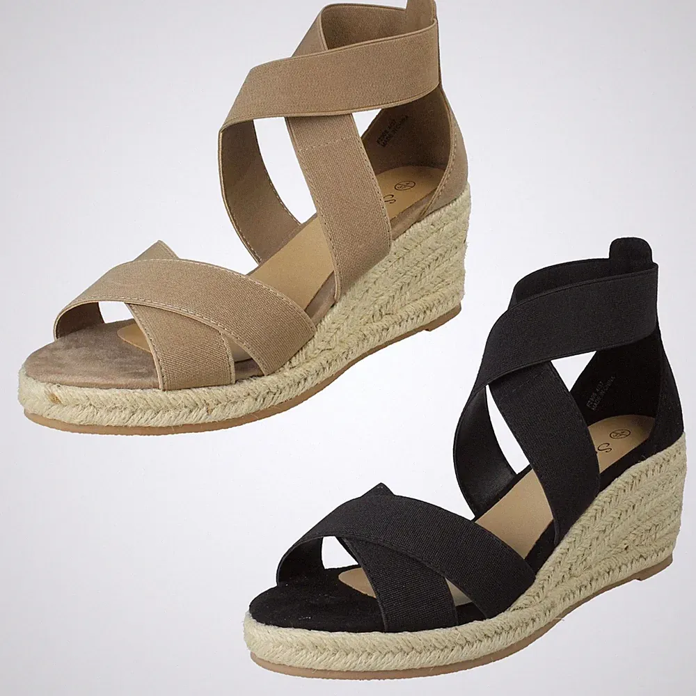 Damen Savannah Sandalen Gummizug breite Passform Keilabsatz "F2R308"