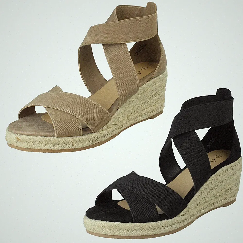 Damen Savannah Sandalen Gummizug breite Passform Keilabsatz "F2R308"