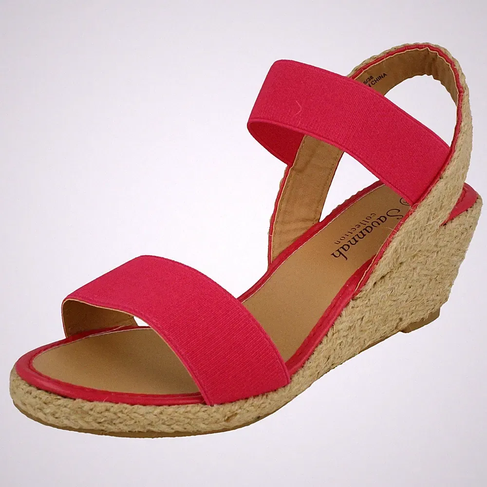 Damen Savannah Textil Elastischer Riemen Keilabsatz Sandalen F2301