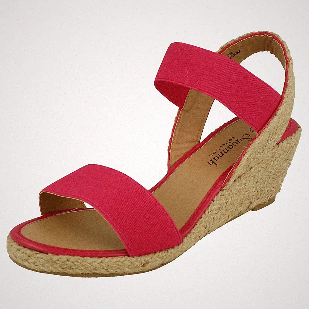 Damen Savannah Textil Elastischer Riemen Keilabsatz Sandalen F2301